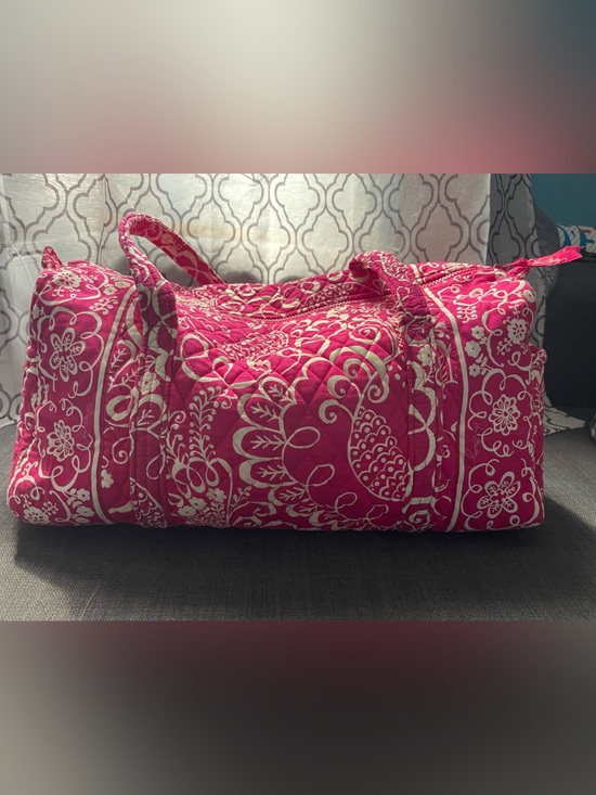 Vera Bradley Handbags - Vera Bradley Pink Quilted Small Duffel Bag with White Floral Print